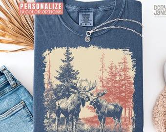 Vintage Moose Comfort Colors Shirt 90s Graphic Style Forest Animals Tshirt for Nature Lovers Grunge Retro Moose Faded Wildlife Tee 2000s Tee