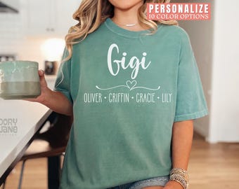 Custom Gigi T-Shirt for Gigi Retro Comfort Colors Gigi Shirt Personalized Gigi Tshirt with Kids Names Custom Gift for Gigi Personalized Tee