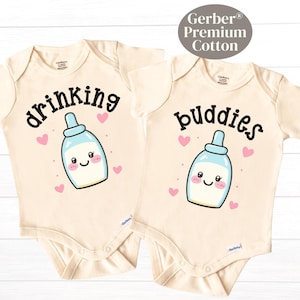 Drinking Buddies ONESIES® Brand Bodysuit Funny Twin Outfits Gender Neutral Twin Onesies Best Friends Premium Cotton Twin Baby Shower Gift