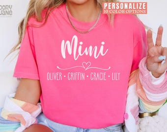 Camiseta Mimi personalizada para Mimi, camiseta Mimi con colores retro y cómodos, camiseta Mimi personalizada con nombres de niños, regalo personalizado para Mimi, camiseta personalizada