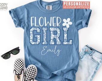 Custom Flower Girl Personalized Flower Girl T-shirt With Name Wedding Party Kids Tshirt Bridal Party Gift for Kids Flower Girl Proposal Tee