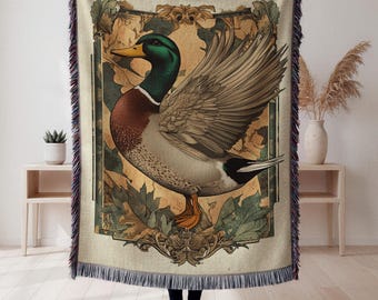 Cabin Woven Blanket Camo Mallard Duck Cabin Cotton Blanket Hunter Duck Hunter Gift Wilderness Gift for Dad or Husband Rustic Woodland Decor