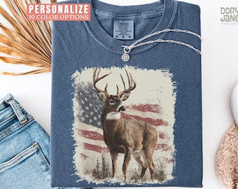 Deer Hunter American Comfort Colors American Deer Tshirt for Hunters American Flag T-Shirt Deer Hunting Tee for Dad Hunting Gift for Fathers