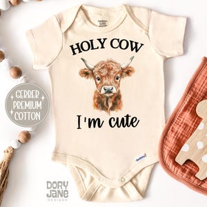 Holy Cow I&#39;m Cute ONESIES® Brand Bodysuit Funny Baby Bodysuit Cute Cow Natural Baby Outfit Cute Baby Shower Gift Premium Cotton