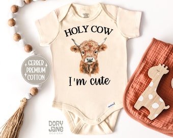 Holy Cow I'm Cute ONESIES® Brand Bodysuit Funny Baby Bodysuit Cute Cow Natural Baby Outfit Cute Baby Shower Gift Premium Cotton