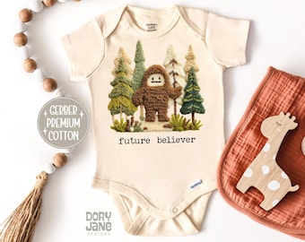Bigfoot Baby ONESIES® Brand Bodysuit Future Believer Baby Bodysuit Funny Natural Baby Outfit Sasquatch Baby Outfit Faux Crochet Faith Baby