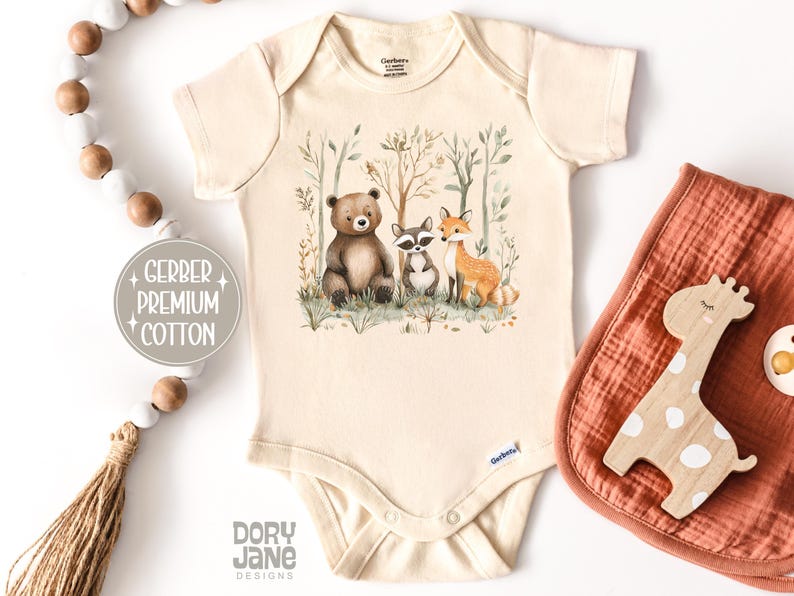 woodland animals baby onesie