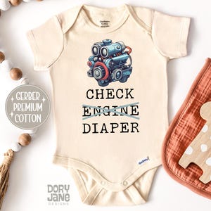 Check Engine Baby ONESIES® Brand Bodysuit Funny Poopy Diaper Baby Bodysuit Cute Mechanic Baby Bodysuit Check Engine Diaper Baby Outfit