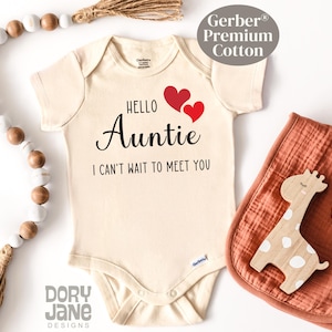 Hello Auntie Baby Announcement ONESIES® Brand Bodysuit Pregnancy Reveal Gift for a Sister New Auntie Baby Bodysuit Premium Cotton