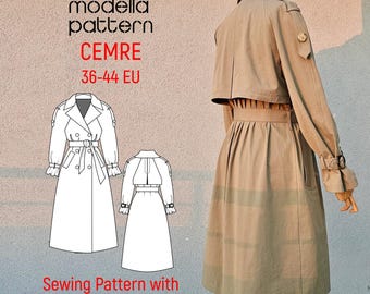 Trench Coat Sewing Pattern Pdf – Cemre Coat Pattern – Size 38 EU - 6 US – Digital Download, DIY Jacket, Printable Sewing Pattern
