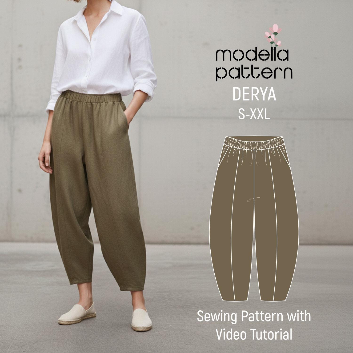 deres 12th Hazel stem pants バハリエ サイズ2 DERYA Harem Pants Sewing Pattern PDF — Relaxed Fit Trousers — S–M
