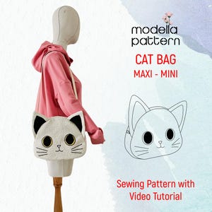 CAT BAG Bag Sewing Pattern PDF with Video Tutorial -2 size -  Handmade Bag Pattern - Pdf Download Digital Sewing Pattern