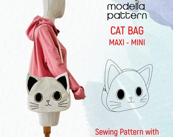 Patrón de costura para bolso CAT BAG en PDF con videotutorial - 2 tamaños - Patrón de bolso hecho a mano - Descarga digital del patrón de costura en PDF