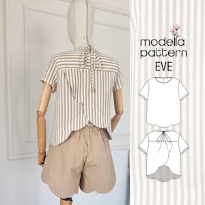 Eve Blouse Sewing Pattern PDF | Sizes EU 34-42 | Scalloped Hem Top Back Tie Detail