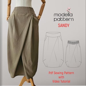 Mönster för syning av sandig kjol i PDF-format: EU S-2XL med videoinstruktioner