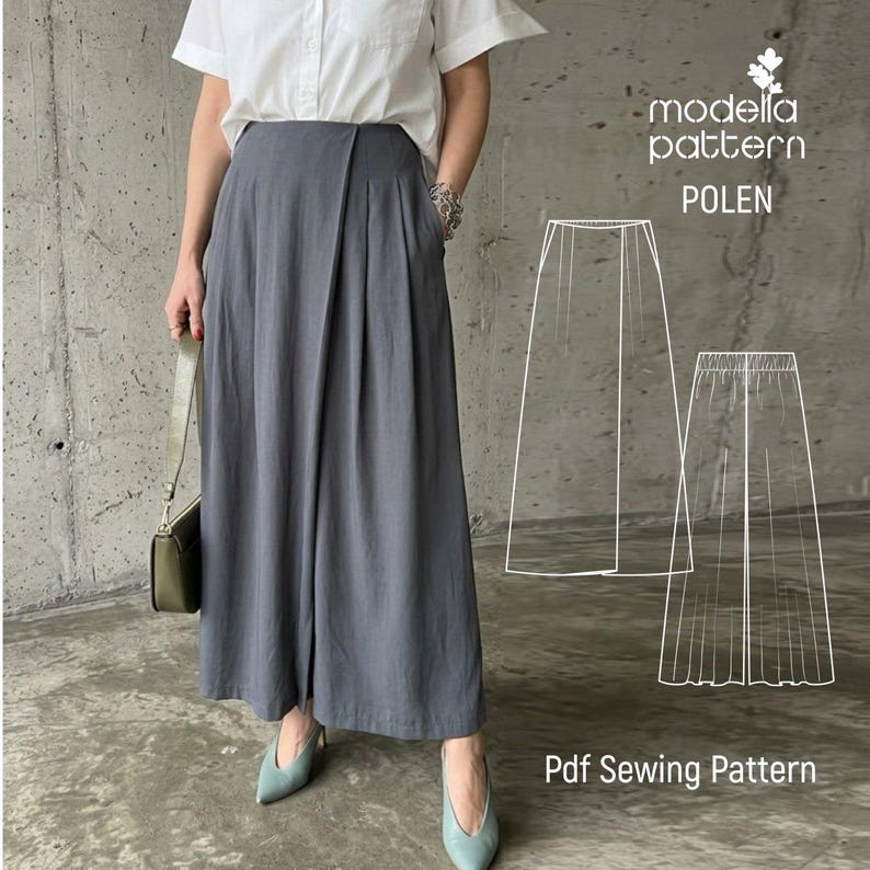 Patterns Modella Polen Faux Wrap Culottes Sewing Pattern PDF | Skirt-effect Wide Leg ...