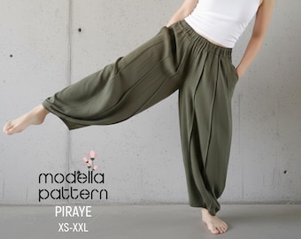 Cartamodello PDF per pantaloni harem Piraye / Taglie XS-XXL / Pantaloni a palloncino con elastico in vita e tasche