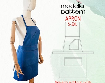 Apron Sewing Pattern PDF | Sizes S-2XL | Kitchen Apron with Pockets | Video Tutorial Included