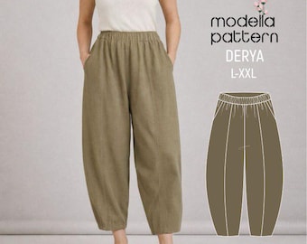 DERYA Harem Pants Sewing Pattern PDF — Relaxed Fit Trousers — L–XL–2XL — Yoga Pants — Linen & Viscose Friendly