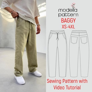 Baggy Pant Sewing Pattern PDF with Video Tutorial - EU XS-4XL - Pant Sewing Pattern for Men - Pdf Download Digital Sewing Pattern