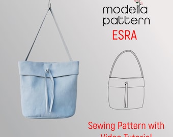 ESRA Canvas Tote Bag Sewing Pattern PDF with Video Tutorial, Shoulder Bag Sewing Project for Beginners