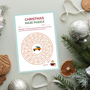 Weihnachtslabyrinth Puzzle | Lustige druckbare Aktivität für Kinder, Pinguin & Schneemann Thema, Weihnachtsdenkaufgaben, festlicher Spaß