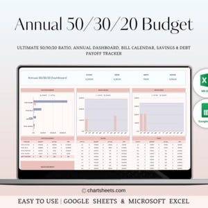 50/30/20 Budget Spreadsheet, Google Sheets & Excel | Monthly Budget Planner | Savings Tracker | 50/30/20 Finance Template | Digital Download