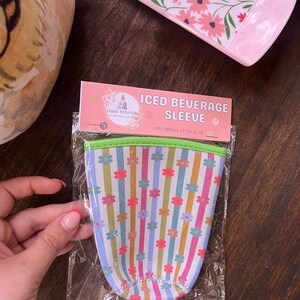 Iced Beverage Sleeve - Stripes and Florals Design