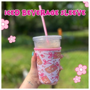 Iced Coffee Sleeve - Pink bow and Latte Design