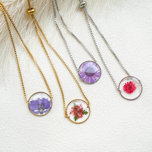 Pressed Flower Bracelet: Birth Month Charm, Gold/Silver Plated