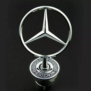 44mm Raised Chrome Star Bonnet Emblem Badge with Blue Lettering for Mercedes-Benz C-Class, E-Class, and S-Class