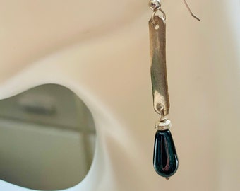 Long sterling silver earrings with hematite drop