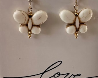 White turquoise butterfly earrings