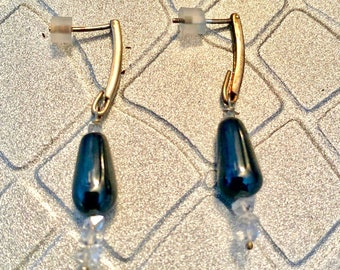 Sterling silver, Hematite and Herkimer Diamond Earrings