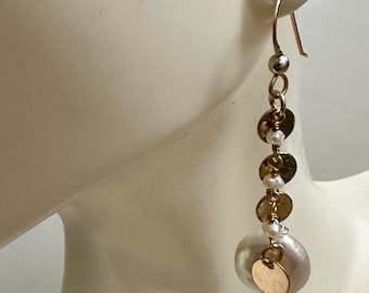 Gold-filled Discs and pearl earrings