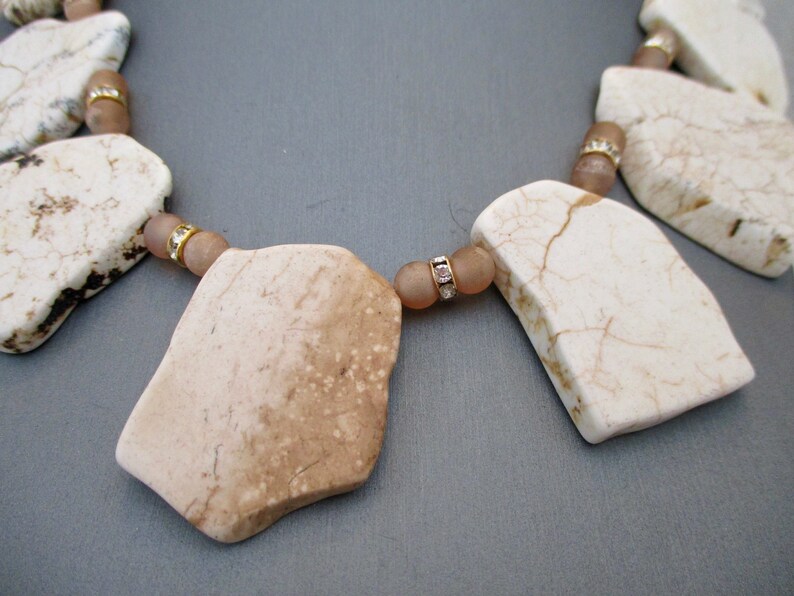 wholesale White Turquoise Slab Collar Necklace with druzy and rhinestone spacer beads