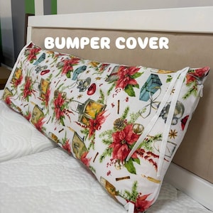 Christmas Bumper Cover ONLY 10&quot; 12&quot; 14&quot; 16&quot; height full twin queen wooden rail cover case headboard montessori