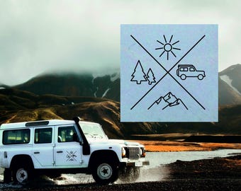 Offroad Car Sticker I Mountain and Sun Design I Land Rover Defender Decal I 4x4 Adventure Sticker I All-Wheel Drive Decoration I Outdoor Vinyl Sticker