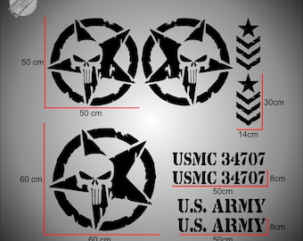 Sticker Set Jeep Rubicon I Jeep Wrangler I US Army Sticker I The Punisher Sticker I Offroad Sticker I Car Decor I 4x4 Sticker 4WD