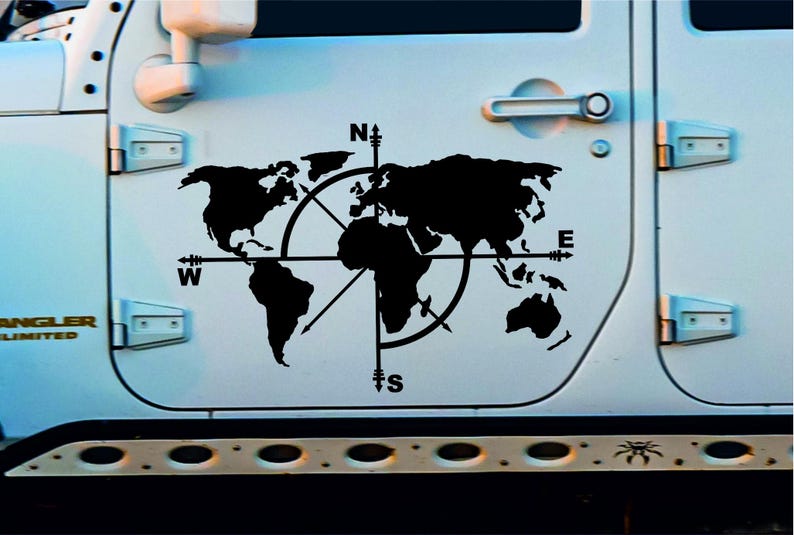 Adventure Van World Map Compass Sticker | World Map Sticker for Camper ...