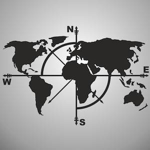 Adventure Van World Map Compass Sticker | Weltkarte Aufkleber für Camper Van | Outdoor Reisedeko | Wohnmobil Sticker | Weltkarte und Kompass