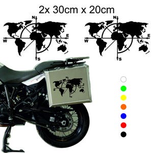 Pegatina de mapa del mundo para maletero de moto I Maletero de moto I Diseño de brújula I Set de pegatinas de vinilo I Amante de los viajes I Calcomanía de aventura