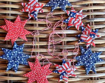 Folded Stars Patriotic Garland USA Stars Stripes Scandinavian 4th July Decor