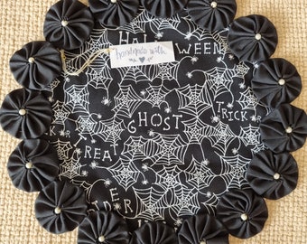 Handmade Halloween Fabric YoYo Candlemat Doily Table Topper Centerpiece Cotton Washable