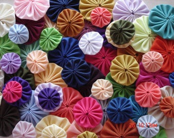 Fabric Yoyo Suffolk Puff 60 Handmade Mixed Size Solid Color Applique Quilt Embellishment