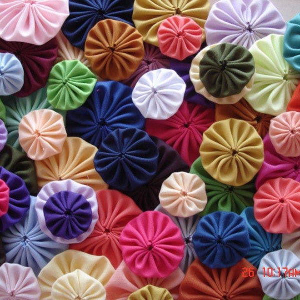 Fabric Yoyo Suffolk Puff 60 Handmade Mixed Size Solid Color Applique Quilt Embellishment