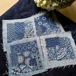 Handgjorda Boro Sashiko tyglappar (set om 4), textilreparationsapplikationer