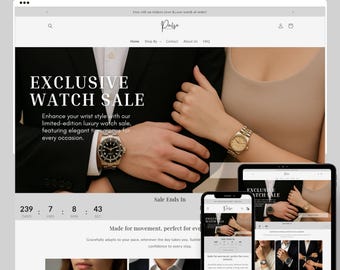 Temas de Shopify para boutiques / Plantilla minimalista gris de Shopify 2.0 para diseño de sitios web de relojes y moda