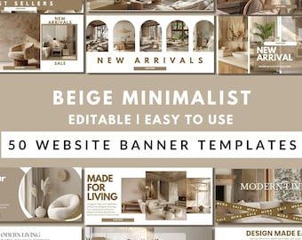 Modelli di banner per siti web minimalisti beige / Design modificabile per Canva, Shopify e Wix