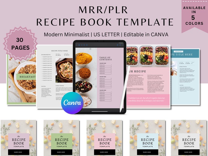 Editable Recipe Book Template | Canva PLR MRR Printable Cookbook ...
